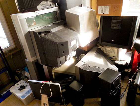 pile of electronics for recycling