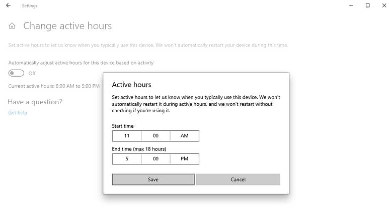 Setting active hours for Windows updates DRC Technologies