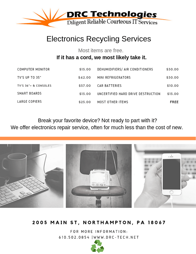 DRC Technologies electronic recycling services northampton pa with prices