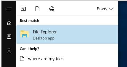 File explorer in Microsoft Windows 10