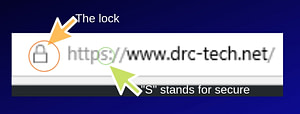 Picture showing lock and "s" in https for secure sites.