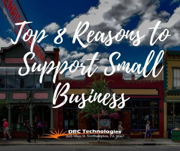 drc technologies top 8 reason to support small business with buildings in background